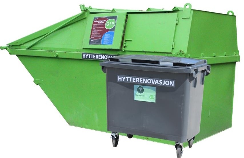 Restavfallscontainer og restavfallsbeholder, hytterenovasjon