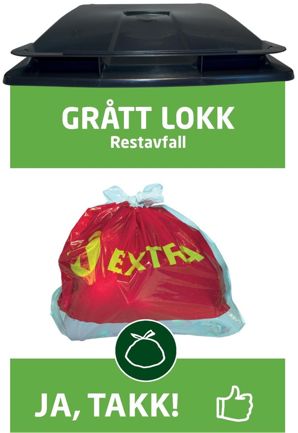 Avfallsbeholder med grått lokk, restavfall